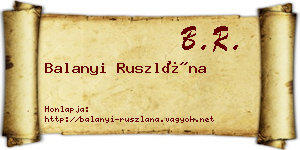 Balanyi Ruszlána névjegykártya